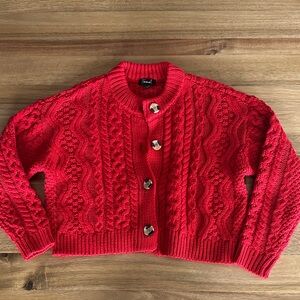 Aqua Vibrant Red Cable Knit Cardigan